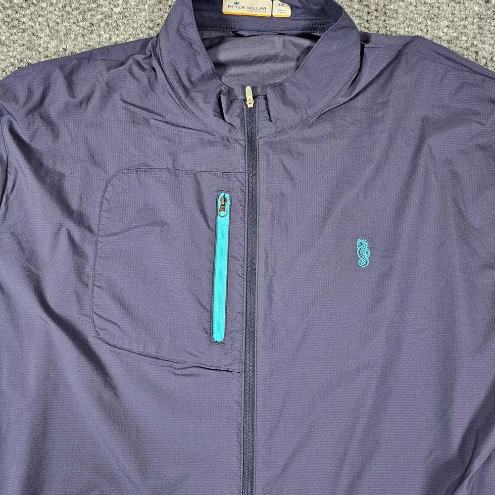 Peter Millar XXL Featherweight Windbreaker Full Zip Jacket Seahorse Logo Blue‎